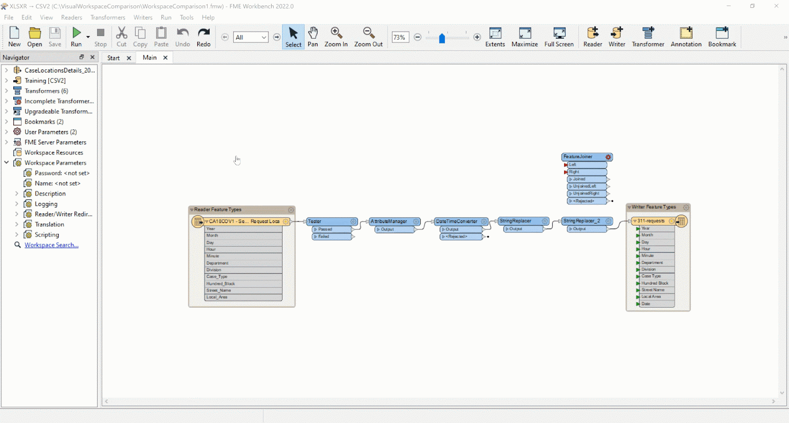 Opening a workspace to compare using the window